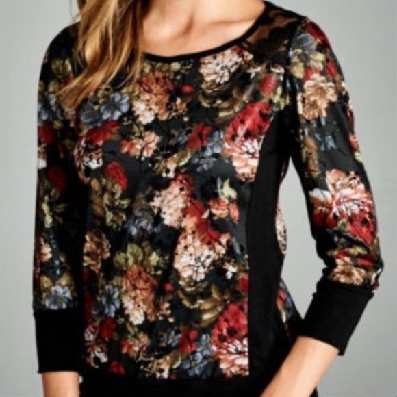 Floral print contrast top - Picture 2 of 4